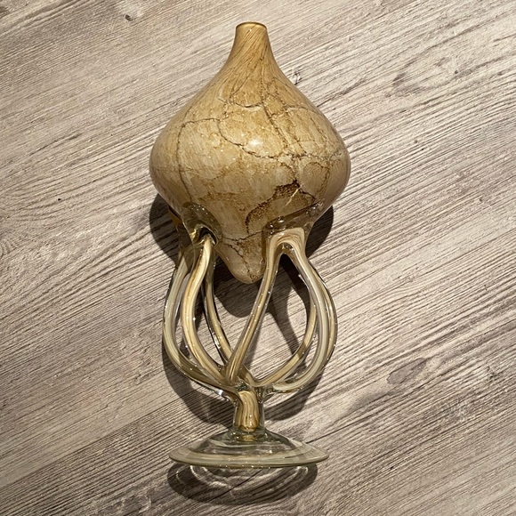 Jozefina Krosno Art Glass Hand Blown Marble Beige & Brown Oil Lamp - Picture 3 of 7